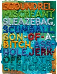 Scoundrel by Mel Bochner, 2012, Monoprint in colors with collage, engraving and embossing, on hand-dyed Twinrocker handmade paper, the full sheet, sold Oct 2023