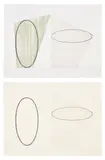 Robert Mangold, Untitled, State A (Color); and Untitled, State B (Black), from BAM II: Brooklyn Academy of Music Portfolio II (S. & S. 1988.03-1988.04), 1988, Two etching and aquatints in colors, on Somerset and D'Arches Rough papers respectively, with full margins