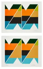 Scissors Jack I; and Scissors Jack II by Larry Zox, 1978, Two screenprints in colors, on thin wove paper, with full margins, offered Sep 2023