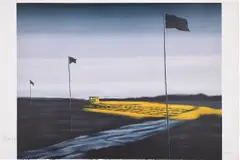 Landscape, plate no. 19, from The Storyteller's Enchantments by Zhang Xiaogang, 2009, Lithograph in colors, on Rives BFK paper, with full margins, contained in the original paper folio with red text in Fren, offered Sep 2023