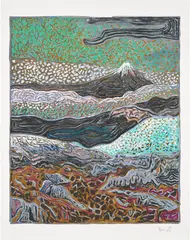 Billy Childish, volcano, 2022, Screenprint and lithograph in colors, on Somerset paper, with full margins