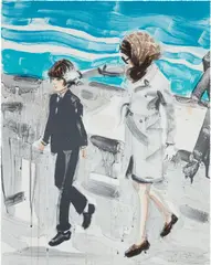 John and Jackie by Elizabeth Peyton, 2000, Lithograph in colors, on wove paper, the full sheet, sold Sep 2023