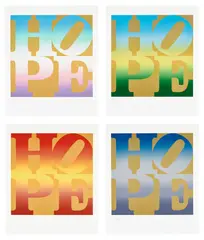 Four Seasons of Hope Portfolio (Gold) by Robert Indiana, 2012, Complete portfolio of four screenprints in colors, on Coventry Archival Rag paper, with full margins, all contained in t, sold Sep 2023
