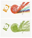 James Rosenquist, Spokes; and Spokes, 2nd State (S. 1977.23, G. 119 & 119a), 1977-1978, Two etching and aquatint in colors, on Pescia Italia paper, with full margins