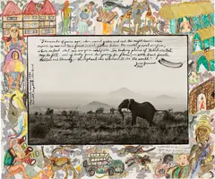 Elephants Memory, Marsabit, Kenya N.F.D. by Peter Beard, 1972, Gelatin silver print with applied watercolor, tempera paint, and original drawings by the artist E. Mwangi Kuria of the , sold Apr 2023