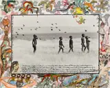 Peter Beard, Turkana Totes on Fergusons Golf Spit, 1964, Gelatin silver print with applied watercolor, tempera paint, and original drawings by the artist E. Mwangi Kuria of the Hog Ranch Art Department, executed later