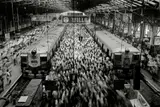 Church Gate Station, Western Railroad Line, Bombay, India by Sebastião Salgado, 1995, Gelatin silver print, sold Apr 2023
