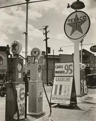 Gasoline Station by Berenice Abbott, 1936, Gelatin silver print, sold Apr 2023