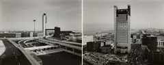 Nicholas Nixon, View of the Federal Reserve Bank Building, Boston; View of terminal area, Logan Airport, Boston, 1975-1976, Two gelatin silver prints