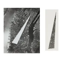 Sol LeWitt, Two prints: Photograph of Manhattan with the area between Jojo (160 E 64 St.) Union Sq. (21 E 64 St.) Nobu (105 Hudson St.) & Canton (54 Division St.), 1999, Triangular gelatin silver print and gelatin silver print with triangular cutout