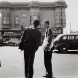 Dorothea Lange, Two Men Talking on the Street (Oakland or Richmond, California)