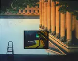 Abelardo Morell, Camera Obscura Image of the Philadelphia Museum of Art, East Entrance in Gallery #171 with a de Chirico Painting