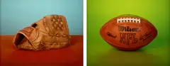 Neil Winokur, Baseball Glove, 1990; Football 1995, Two dye-destruction prints, printed 2007