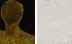 Naomi Savage, Selected Variants: Enmeshed Man, 1966-68, Two unique works comprising a photoengraved silver-plated copper plate with applied pigment, and an inkless intaglio print