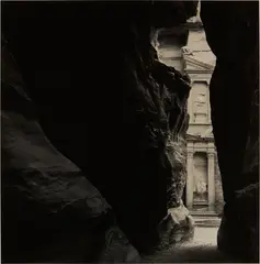 Emmet Gowin, El Khazneh from the Siq, Petra, Jordan, 1985, Gelatin silver print, printed 1986
