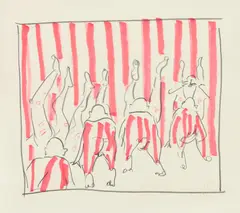 Tala Madani, Untitled (Stripes), 2008, colored pencil and marker on paper