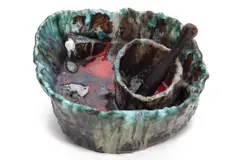 Sterling Ruby, Mortar & Pestle, 2007, glazed ceramic and bronze, in 2 parts