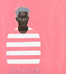 Chiderah Bosah, Golden Boy in Pink, 2020, oil and acrylic on unstretched canvas