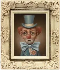 Blue Clown 1 by Marion Peck, 2019, oil on panel, in artist's frame, sold Mar 2023