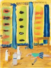 John Lurie, Druids 1 - Spartacus 0, 2004, watercolor, graphite and oil pastel on paper