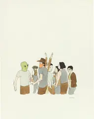 Untitled (Party) by Marcel Dzama, 1999, ink and watercolor on paper, sold Mar 2023