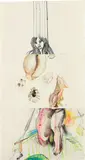 Exquisite Corpse #35 by Hilary Harkness Kristin Baker & Ghada Amer, 2010, pencil, watercolor, India ink, color charcoal and carbon paper transfer on paper, offered Mar 2023