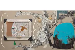 Lari Pittman, Spontaneous Generation, 1984, oil, acrylic and found wooden frame on canvas laid on panel