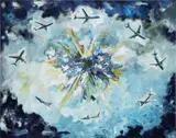 Werner Büttner, Warteschleife am Nichts (Holding Loop in the Void), 2015, oil on canvas