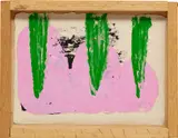 Alvaro Barrington, Painting: PP18-38, 2018, mixed media on burlap paper, in artist's frame