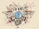 Robert Nava, A-10 (face & gun), 2019, crayon, grease pencil and graphite on paper