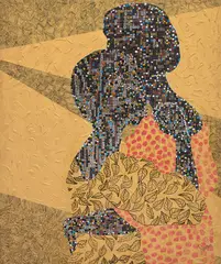 The Embrace by Negyem Adonoo, 2021, acrylic, charcoal and marker on canvas, offered Jul 2023
