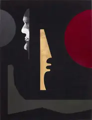 Dave McDermott, À rebours, 2011, yarn, oil, archival digital print, Tolex, gold leaf, and lacquer on panel
