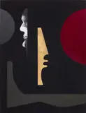 Dave McDermott, À rebours, 2011, yarn, oil, archival digital print, Tolex, gold leaf, and lacquer on panel