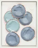 Lucien Smith, Statistics show that teen pregnancy drops off significantly after age 25 from the series Pie, 2014, aluminum trays, molding paste and enamel on canvas, mounted to panel