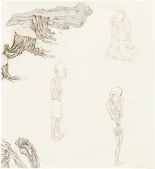 Three Figures by Yun-Fei Ji, 2005, ink on paper, sold Jul 2023