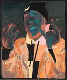 Amani Lewis, Black Sheep: DZheep, 2019, acrylic, oil pastel, digital collage, embroidery and glitter on canvas