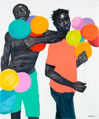 Wahab Saheed, Days of Innocence (I), 2022, acrylic, charcoal, chalk and oil pastel on canvas