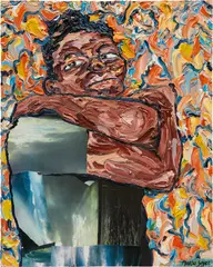 Mario Joyce, Lie, Love, Lullaby, 2022, oil and magazine clippings on canvas