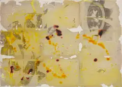 JPW3, SSBY, 2014, wax, ink and popcorn kernels on canvas