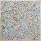 Arman, In Favor of Admission, 1976, accumulation of Metropolitan Museum of Art admission buttons embedded in polyester resin, encased in Plexiglas