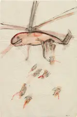 Nancy Spero, Gunship, 1966, gouache and ink on paper