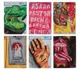 Alex Becerra, Six works: (i–vi) Untitled, 2015–2016, crayon and marker on notepad paper