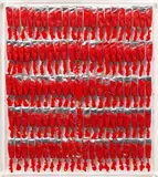 Arman, Puristic Monochrome, 1990, five horizontal rows of Cadmium Red Medium acrylic paint with tubes embedded in polyester resin, encased in Plexiglas
