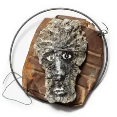 Stonehead at 2,687,312 by Jonathan Borofsky, acrylic on rock, tin can and wire, sold Dec 2023