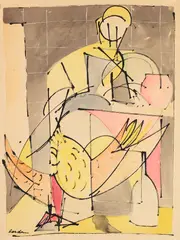 Figure with Bird by Romare Bearden, 1946, watercolor, ink and pencil on paper, sold Dec 2023