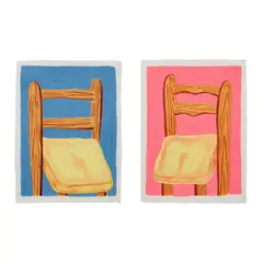 Pedro Pedro, Two works: (i) Blue Chair ; (ii) Pink Chair, 2017, acrylic on paper