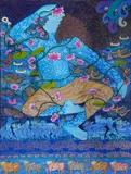 Seema Kohli, The Cosmic Dance, 2023, acrylic colour and ink on canvas with 24ct gold and silver leaf