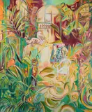 Emi Avora, Interior with Guardians, 2023, acrylic on canvas