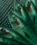 Casey Tan, Mackerels in A Basket, 2023, acrylic on canvas