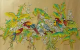 Tang Juey Lee, Parrots, 2014, watercolour on rice paper
